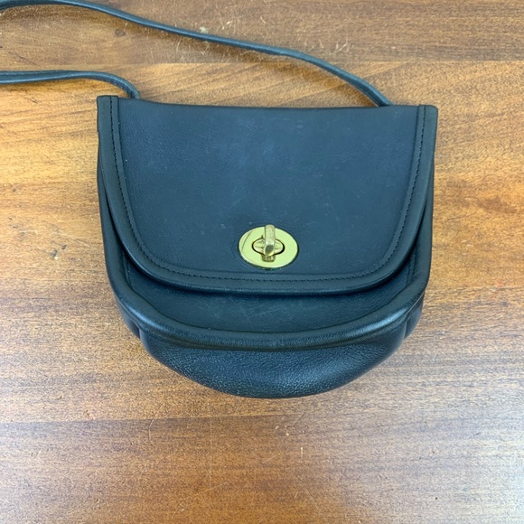 Coach Black Leather Crossbody Satchel with Gold Turnlock - Picture 2 of 16